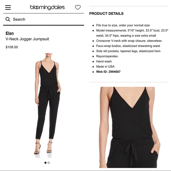 New Elan (Bloomingdale)Spaghetti Strp Blk Jumpsuit - Picture 2 of 8